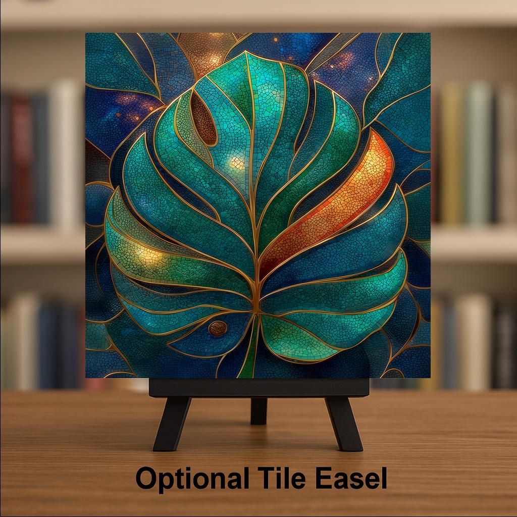 Monstera Leaf Wall Art Ceramic Tile Stained Glass Style Tropical Plant Decor Botanical Gift Nature Art