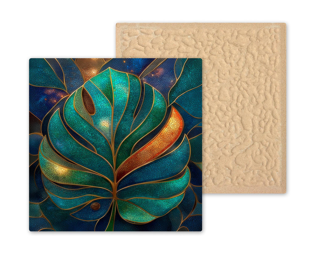 Monstera Leaf Wall Art Ceramic Tile Stained Glass Style Tropical Plant Decor Botanical Gift Nature Art