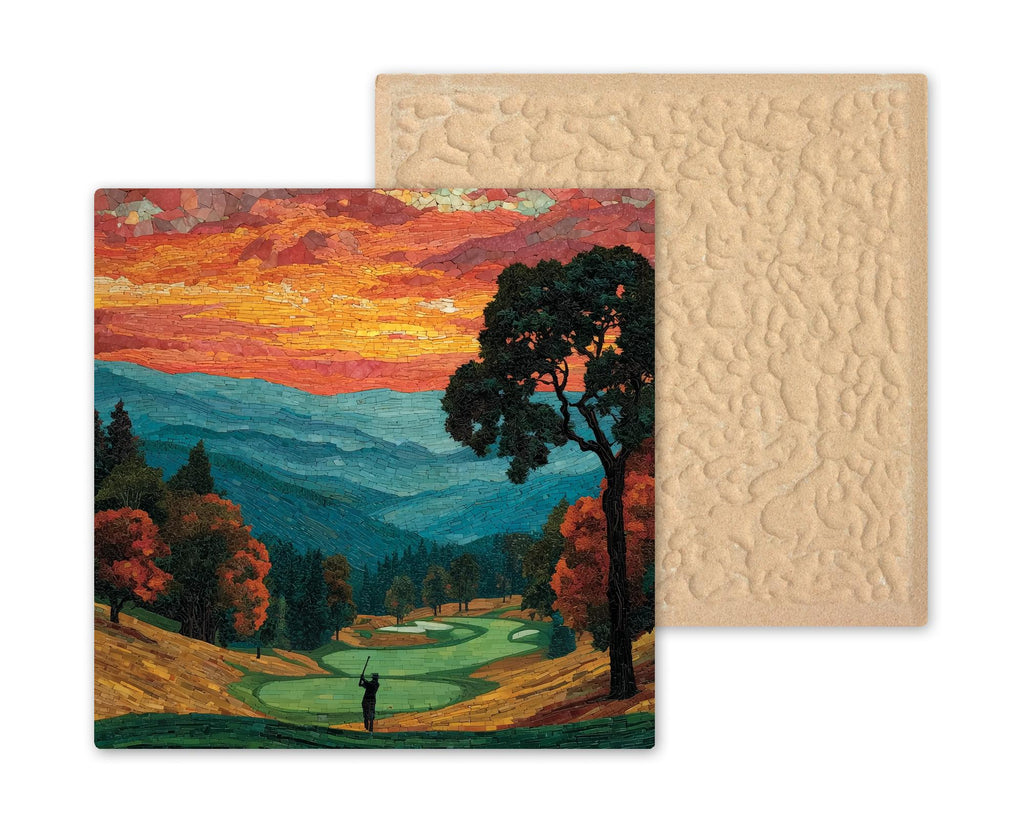 Golf Wall Art Ceramic Tile Stained Glass Style Gift for Him Father Day Golfer Decor Nature Sport Art