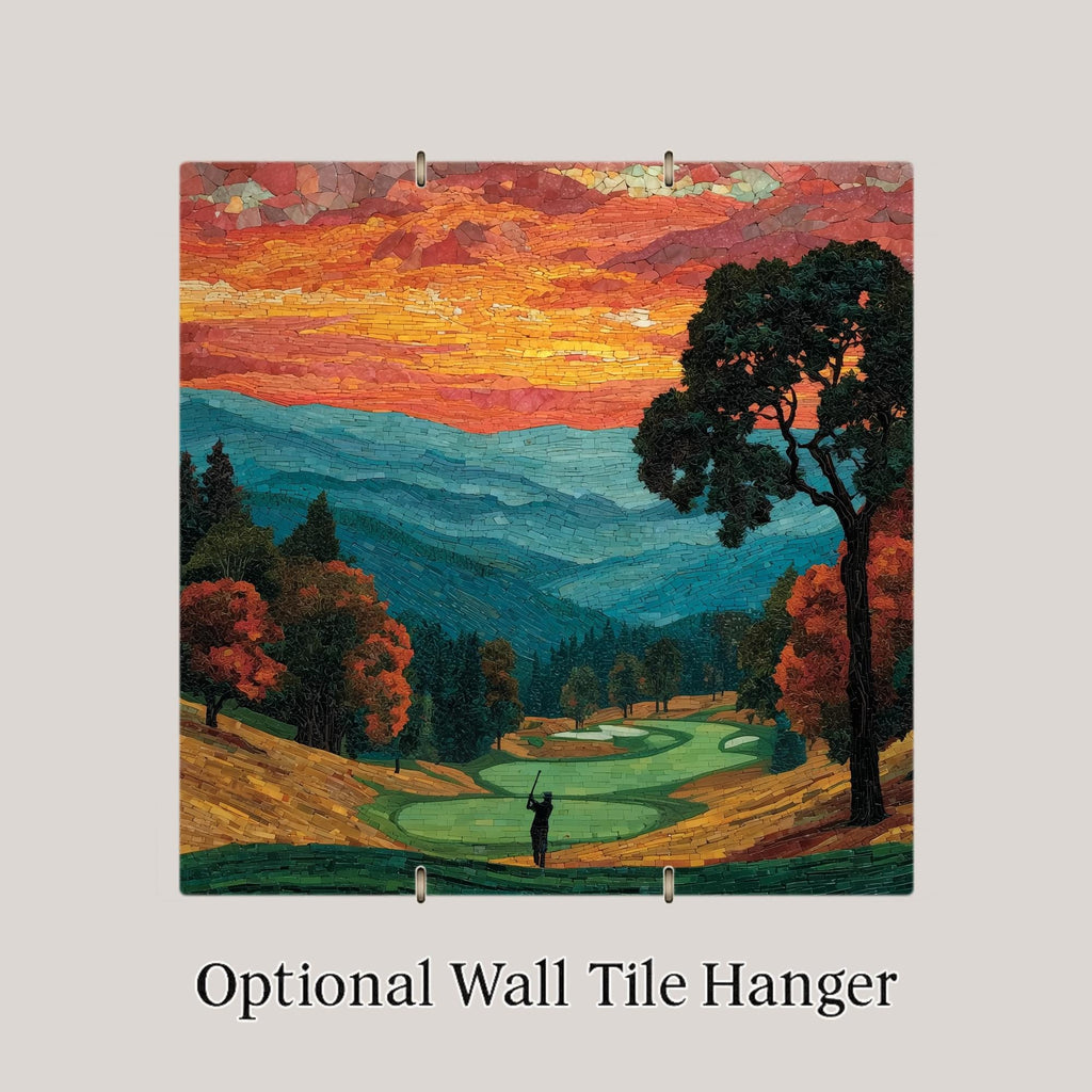 Golf Wall Art Ceramic Tile Stained Glass Style Retirement Gift Golfer Course Landscape Nature Decor Art
