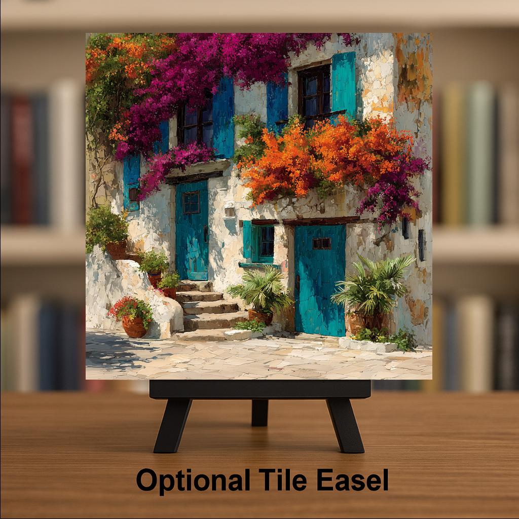 Bougainvillea Wall Art Ceramic Tile Stained Glass Style Mediterranean Coastal Floral Botanical Gift Decor