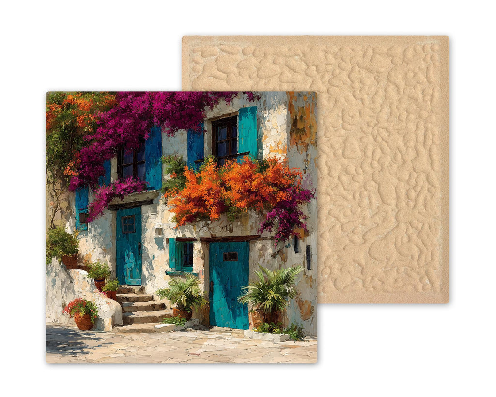 Bougainvillea Wall Art Ceramic Tile Stained Glass Style Mediterranean Coastal Floral Botanical Gift Decor