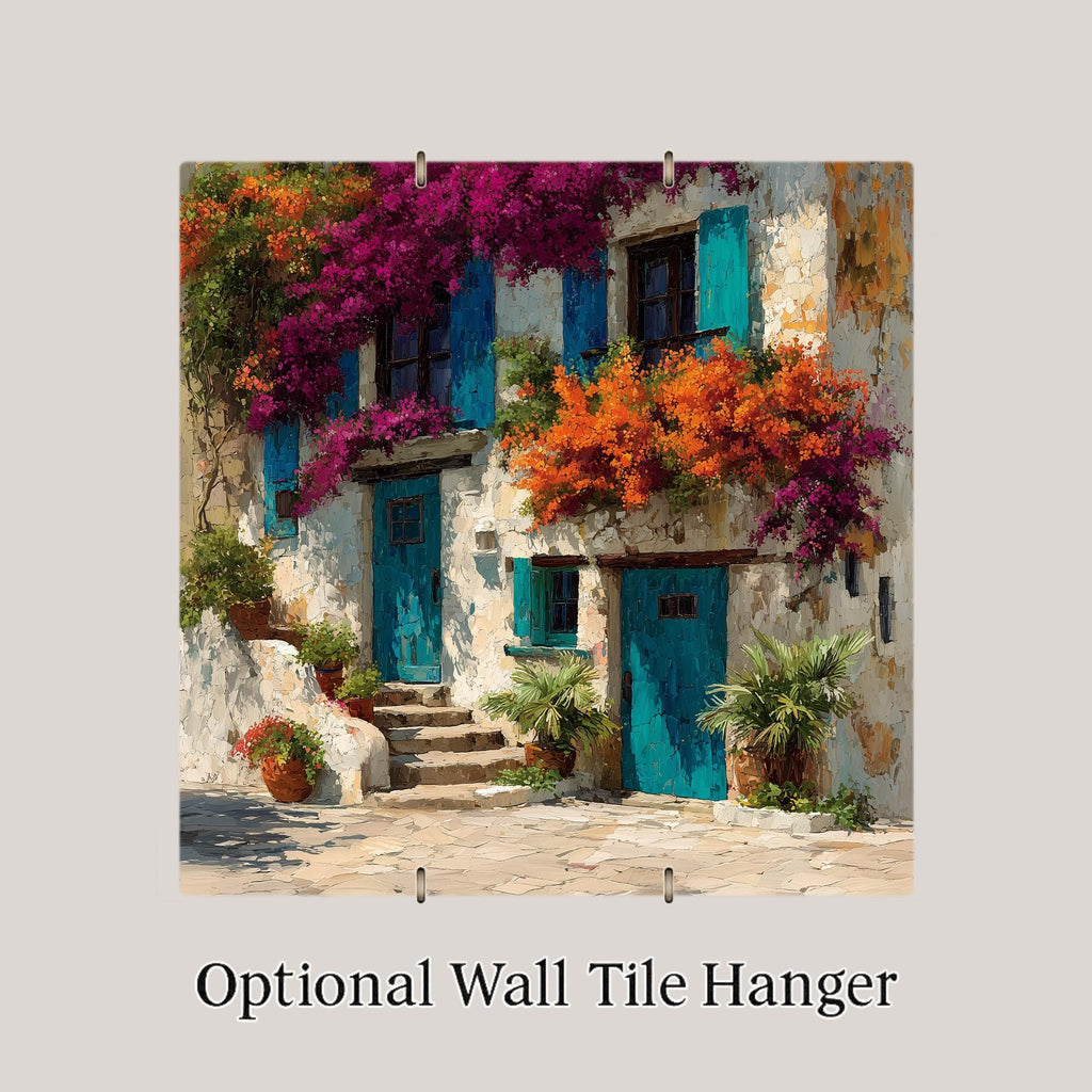Bougainvillea Wall Art Ceramic Tile Stained Glass Style Mediterranean Coastal Floral Botanical Gift Decor