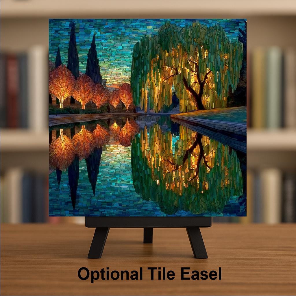 Weeping Willow Wall Art Ceramic Tile Stained Glass Style Memorial Sympathy Gift Nature Tree Decor Art