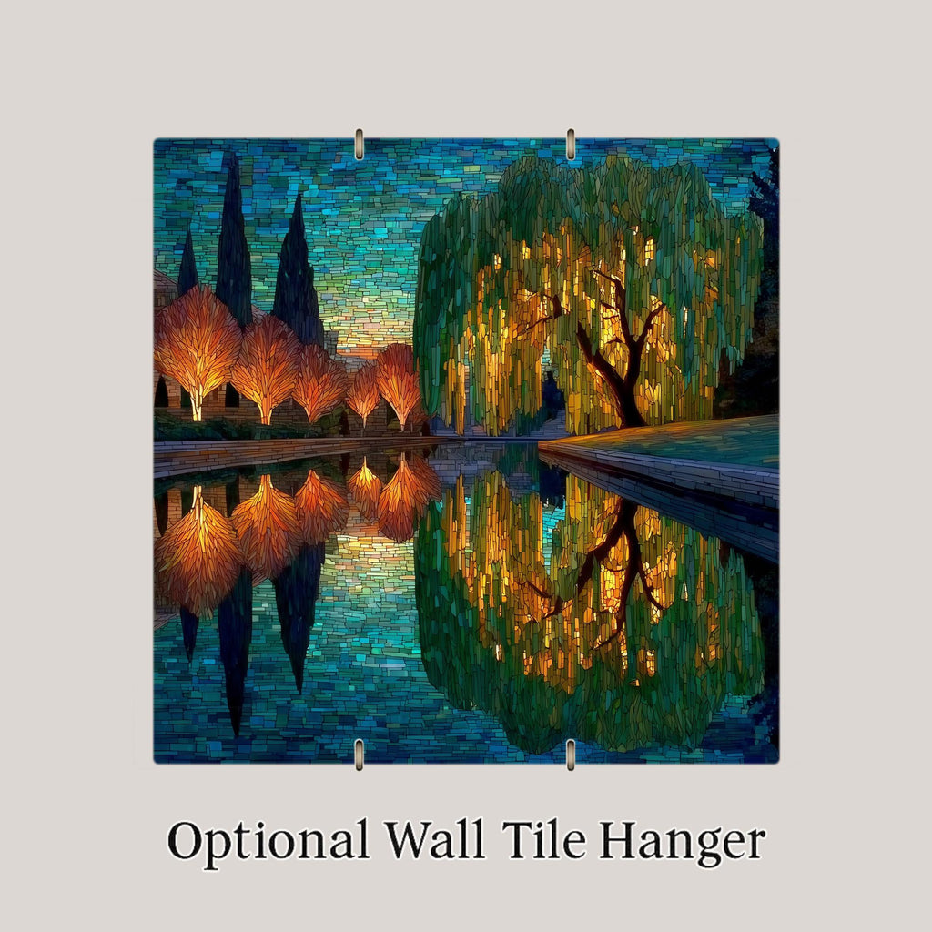 Weeping Willow Wall Art Ceramic Tile Stained Glass Style Memorial Sympathy Gift Nature Tree Decor Art