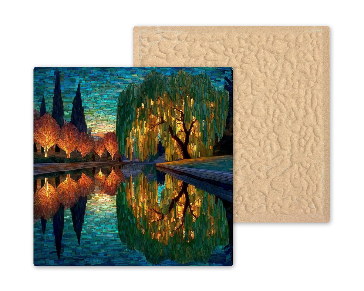 Weeping Willow Wall Art Ceramic Tile Stained Glass Style Memorial Sympathy Gift Nature Tree Decor Art