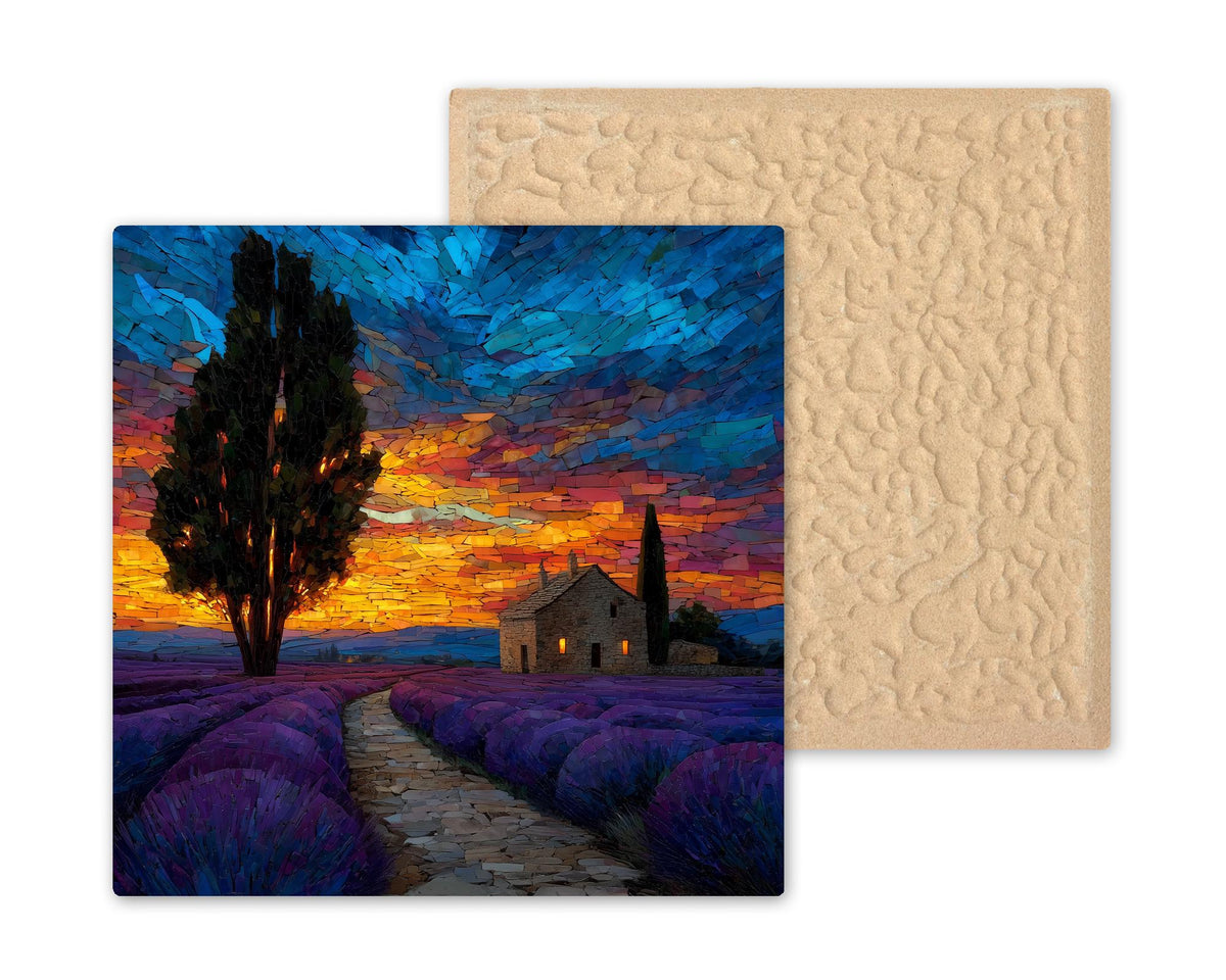 Lavender Field Ceramic Art Tile – Stained Glass Style, Provence French Country Botanical, Lavender Lover Gift, Travel