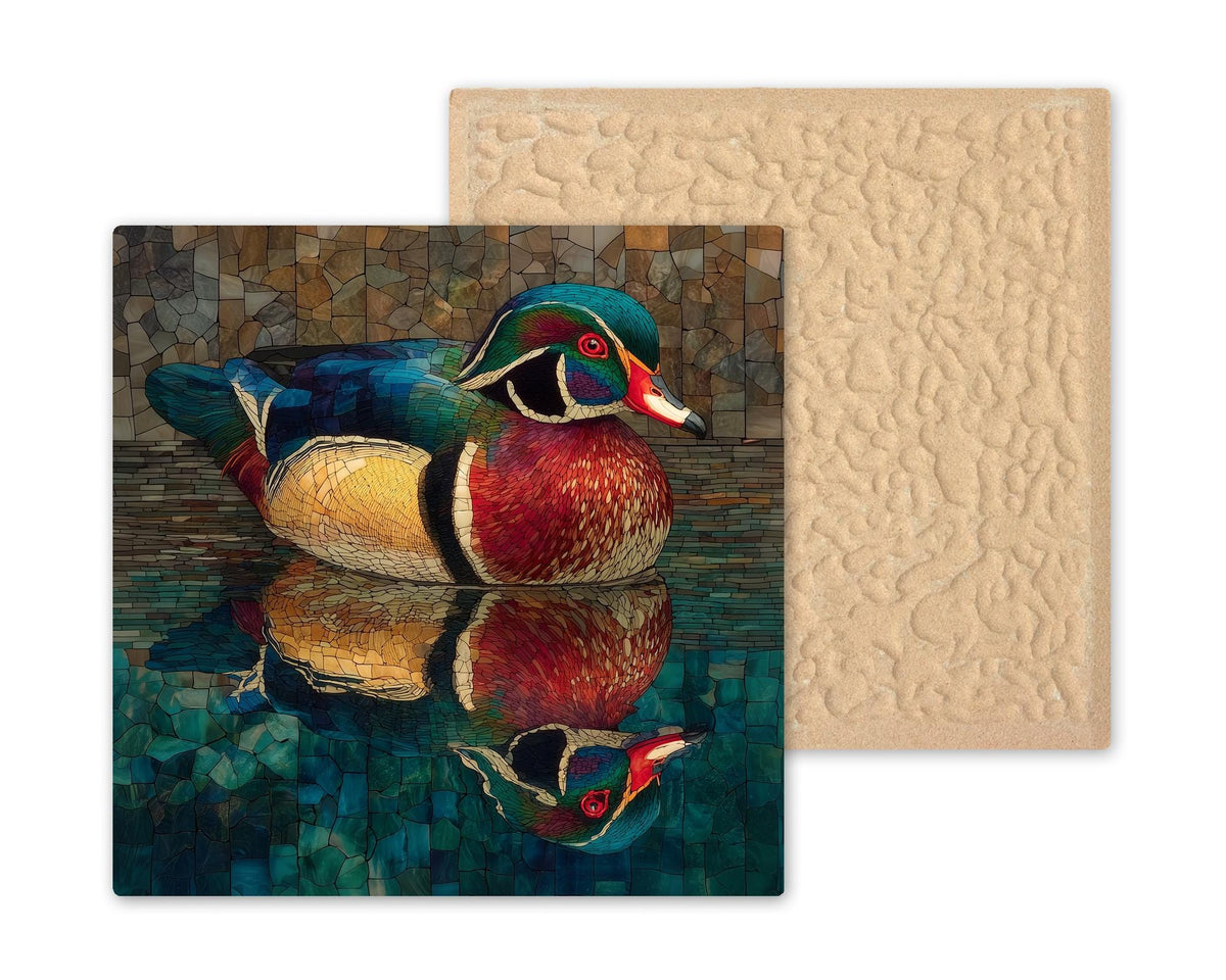 Wood Duck Wall Art Ceramic Tile Stained Glass Style Birdwatcher Gift Wildlife Nature Waterfowl Decor