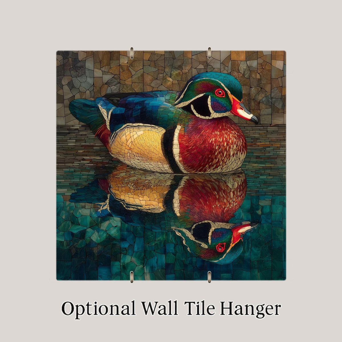 Wood Duck Wall Art Ceramic Tile Stained Glass Style Birdwatcher Gift Wildlife Nature Waterfowl Decor