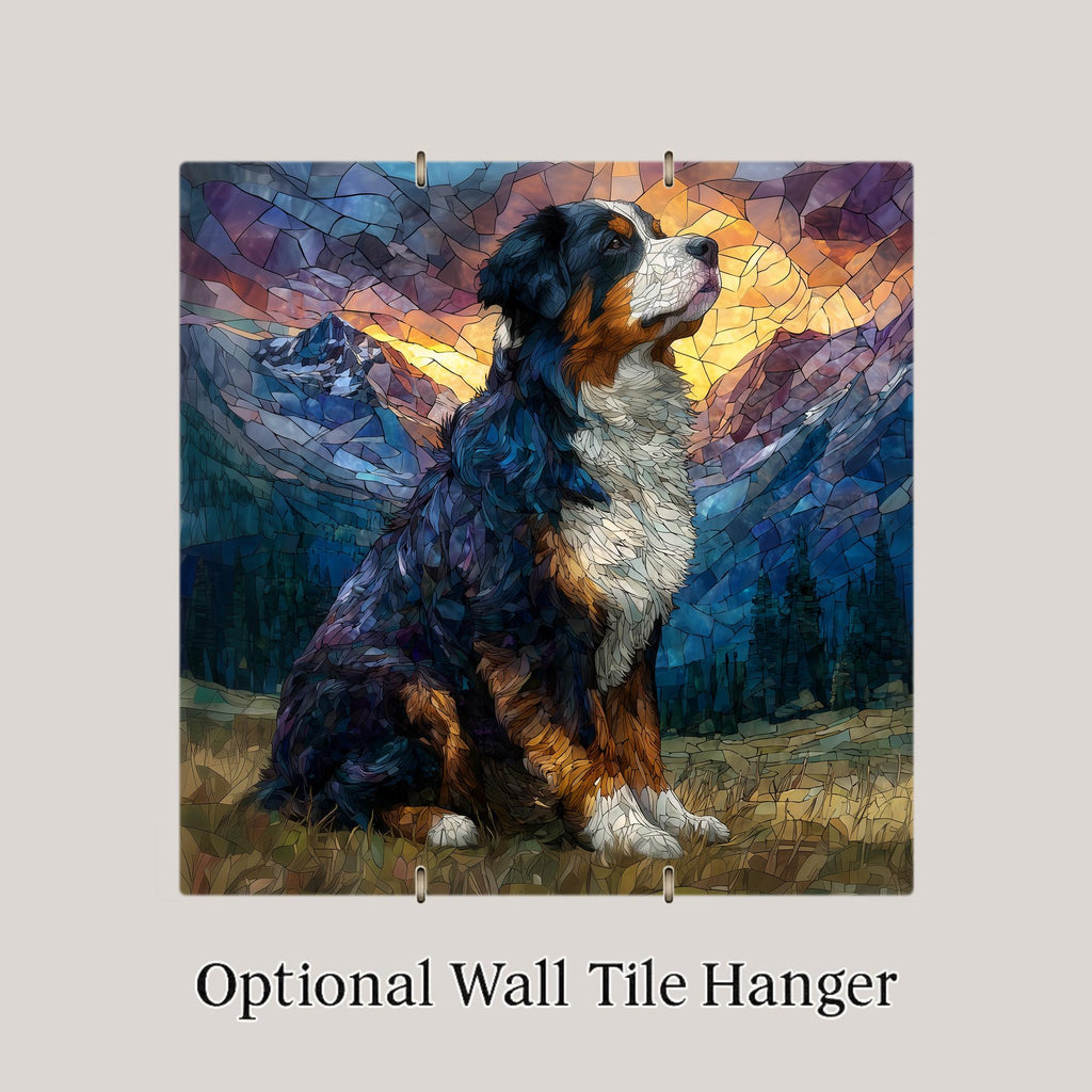 Bernese Mountain Dog Wall Art Ceramic Tile Stained Glass Style Dog Lover Gift Nature Decor Gift for Her