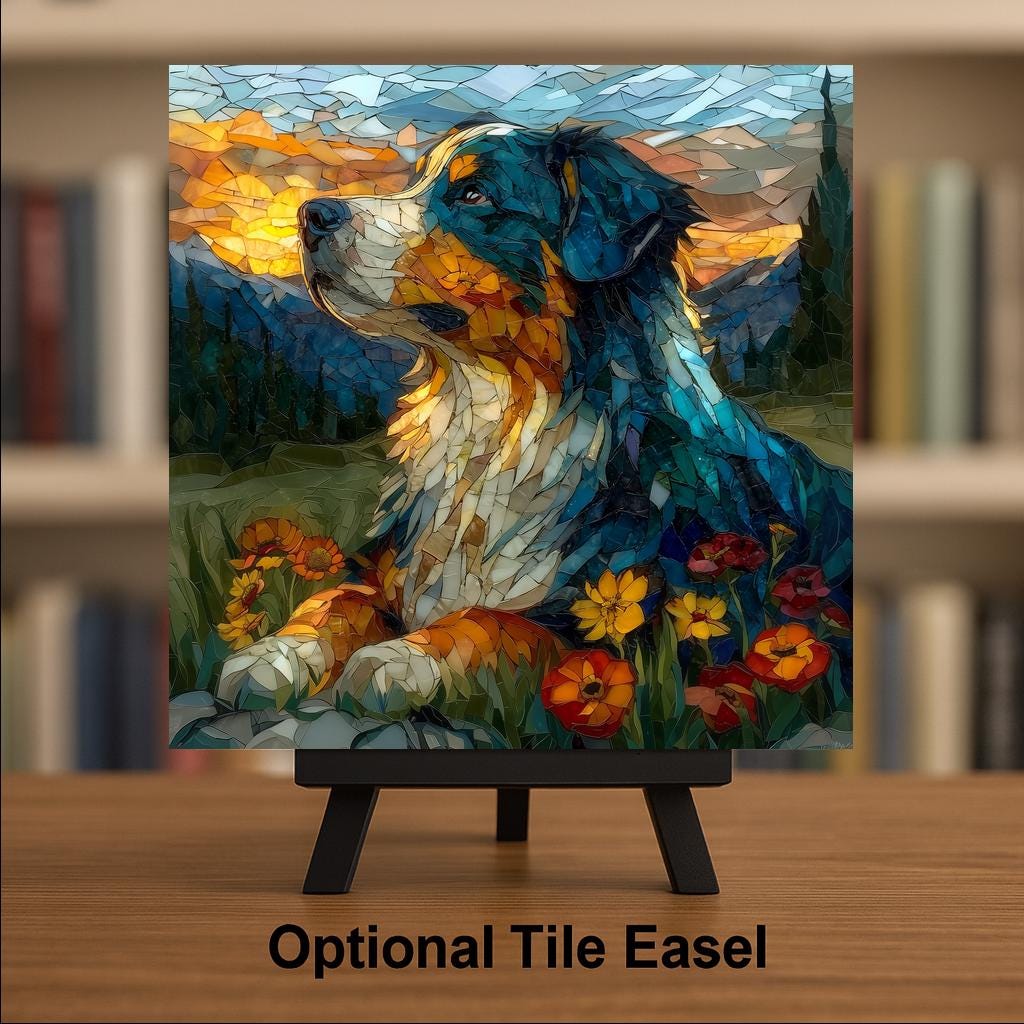 Bernese Mountain Dog Wall Art Ceramic Tile Stained Glass Style Dog Lover Gift Nature Decor Gift for Her