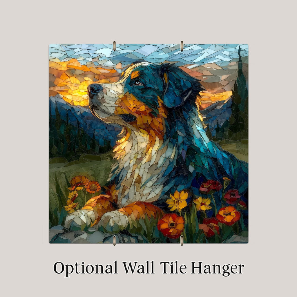 Bernese Mountain Dog Wall Art Ceramic Tile Stained Glass Style Dog Lover Gift Nature Decor Gift for Her