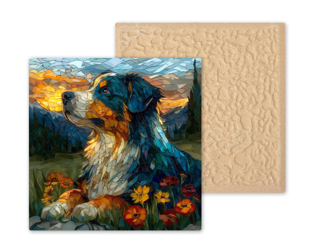 Bernese Mountain Dog Wall Art Ceramic Tile Stained Glass Style Dog Lover Gift Nature Decor Gift for Her