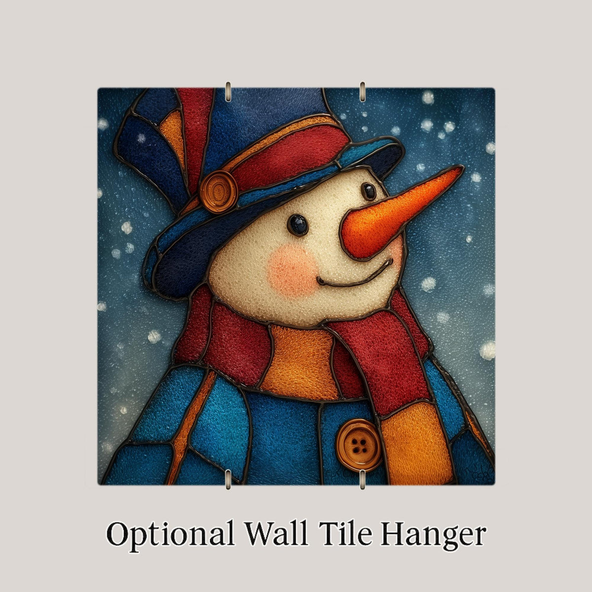 Snowman Wall Art Ceramic Tile Stained Glass Style Christmas Gift Holiday Whimsical Winter Nature Decor Art