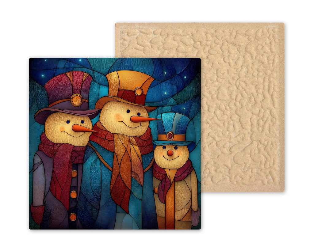 Snowman Family Wall Art Ceramic Tile Stained Glass Style Christmas Gift Holiday Winter Family Decor Art