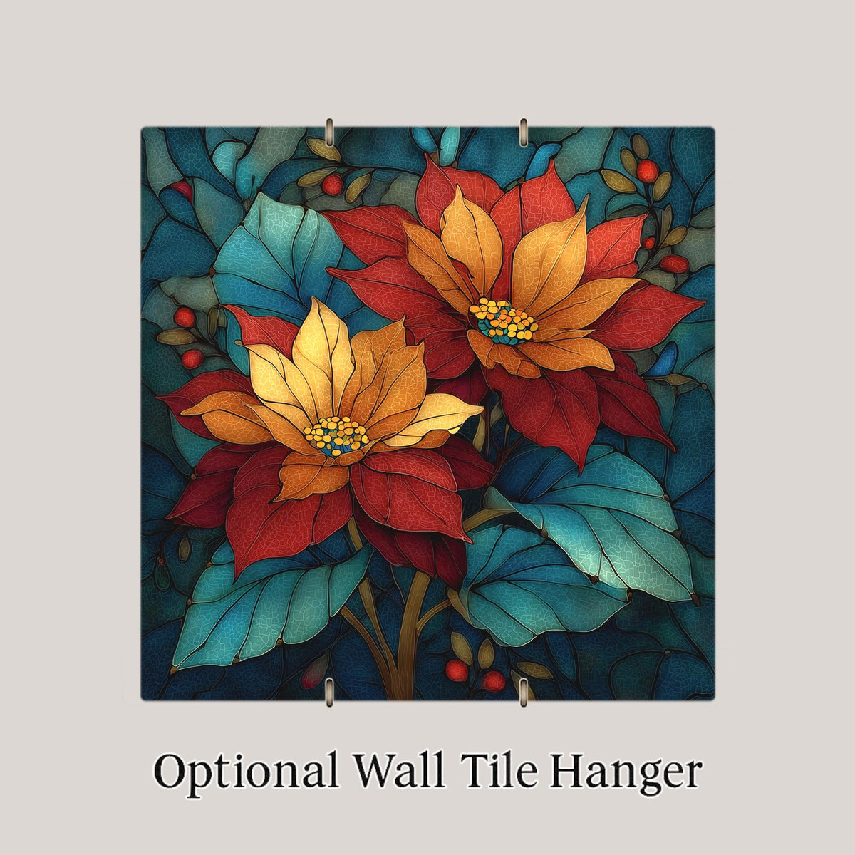 Poinsettia Wall Art Ceramic Tile Stained Glass Style Christmas Gift Floral Botanical Holiday Decor Art