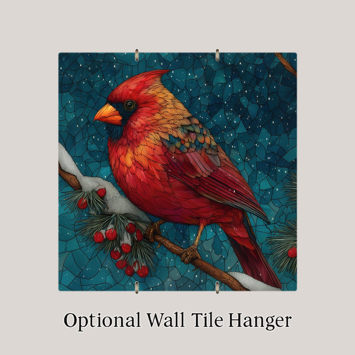 Cardinal in Snow Wall Art Ceramic Tile Stained Glass Style Christmas Bird Lover Gift Memorial Decor Art