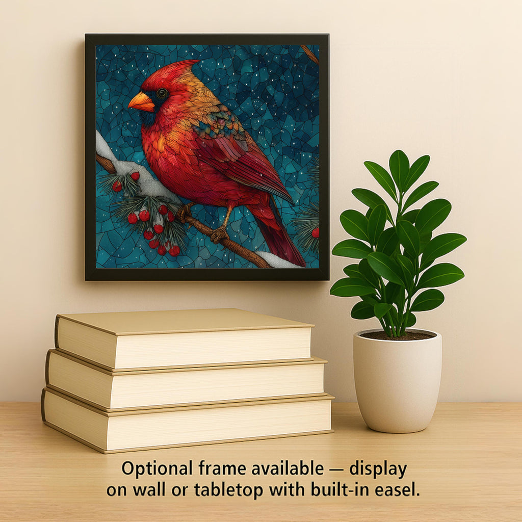 Cardinal in Snow Wall Art Ceramic Tile Stained Glass Style Christmas Bird Lover Gift Memorial Decor Art