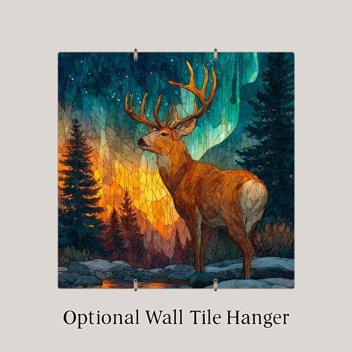 Reindeer Wall Art Ceramic Tile Stained Glass Style Christmas Wildlife Gift Winter Nature Cabin Decor Art