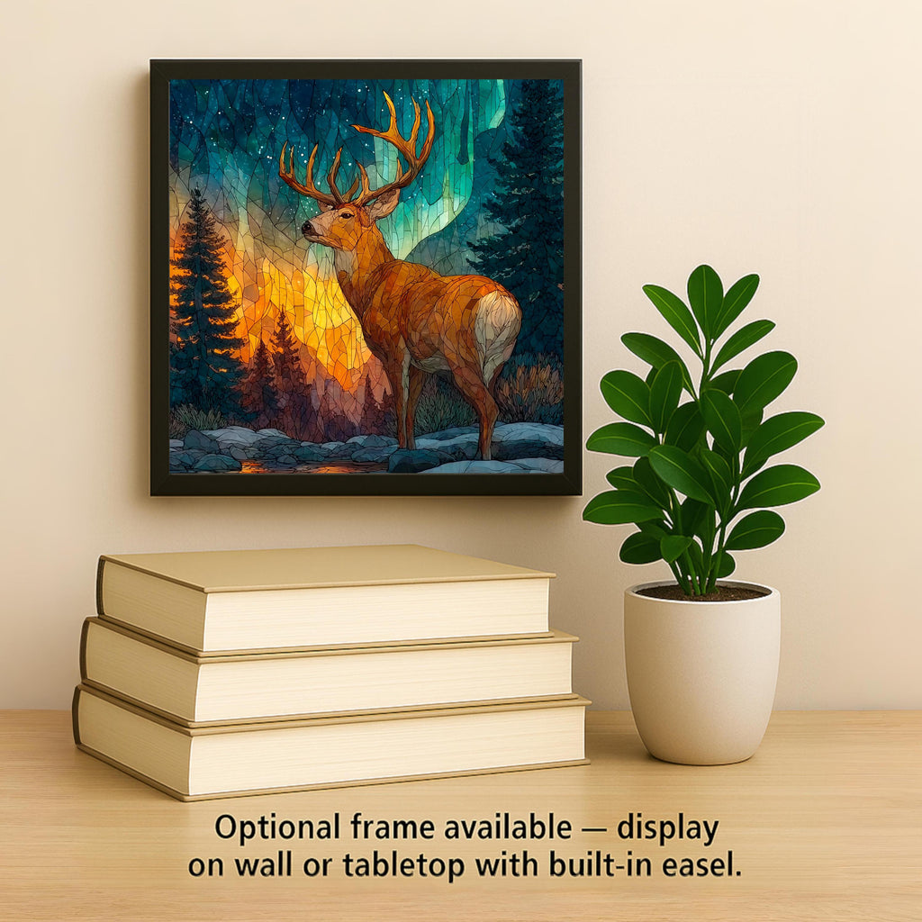 Reindeer Wall Art Ceramic Tile Stained Glass Style Christmas Wildlife Gift Winter Nature Cabin Decor Art