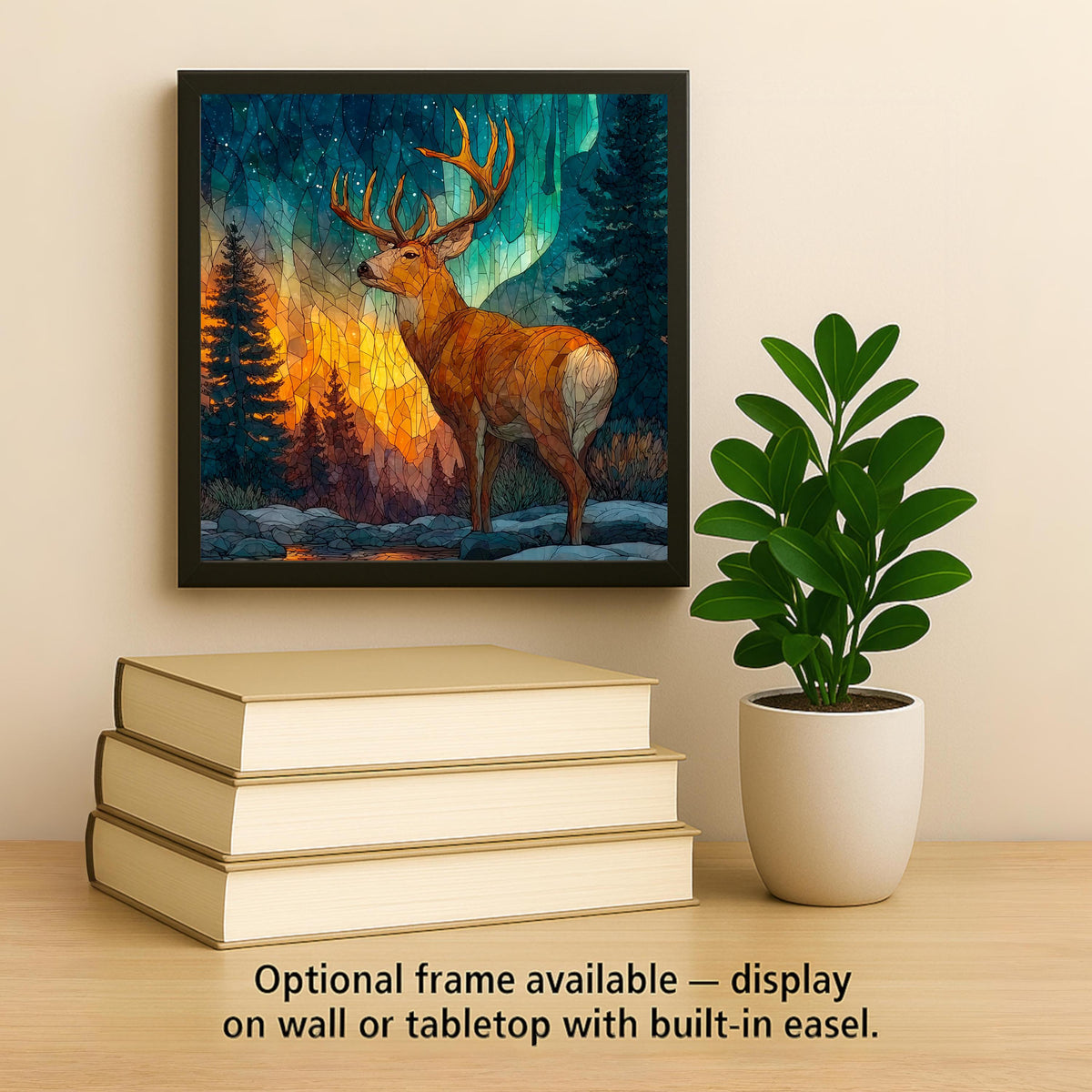Reindeer Wall Art Ceramic Tile Stained Glass Style Christmas Wildlife Gift Winter Nature Cabin Decor Art