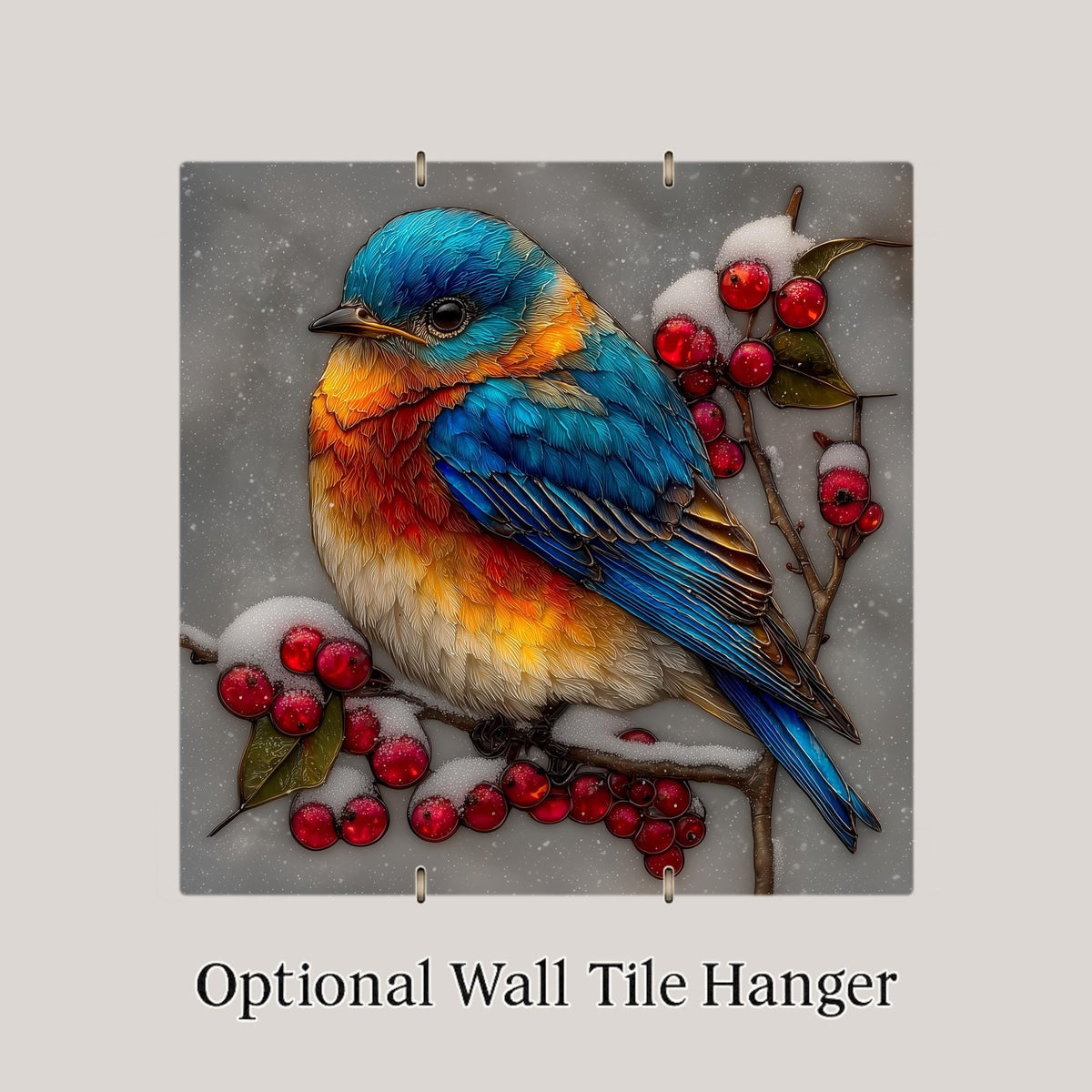 Winter Bluebird Wall Art Ceramic Tile Stained Glass Style Christmas Bird Lover Gift Birdwatcher Decor Art