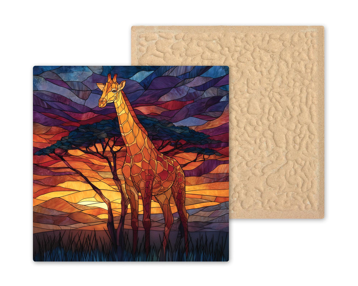 Giraffe Under Acacia Wall Art Ceramic Tile Stained Glass Style Safari Wildlife Gift African Decor Art