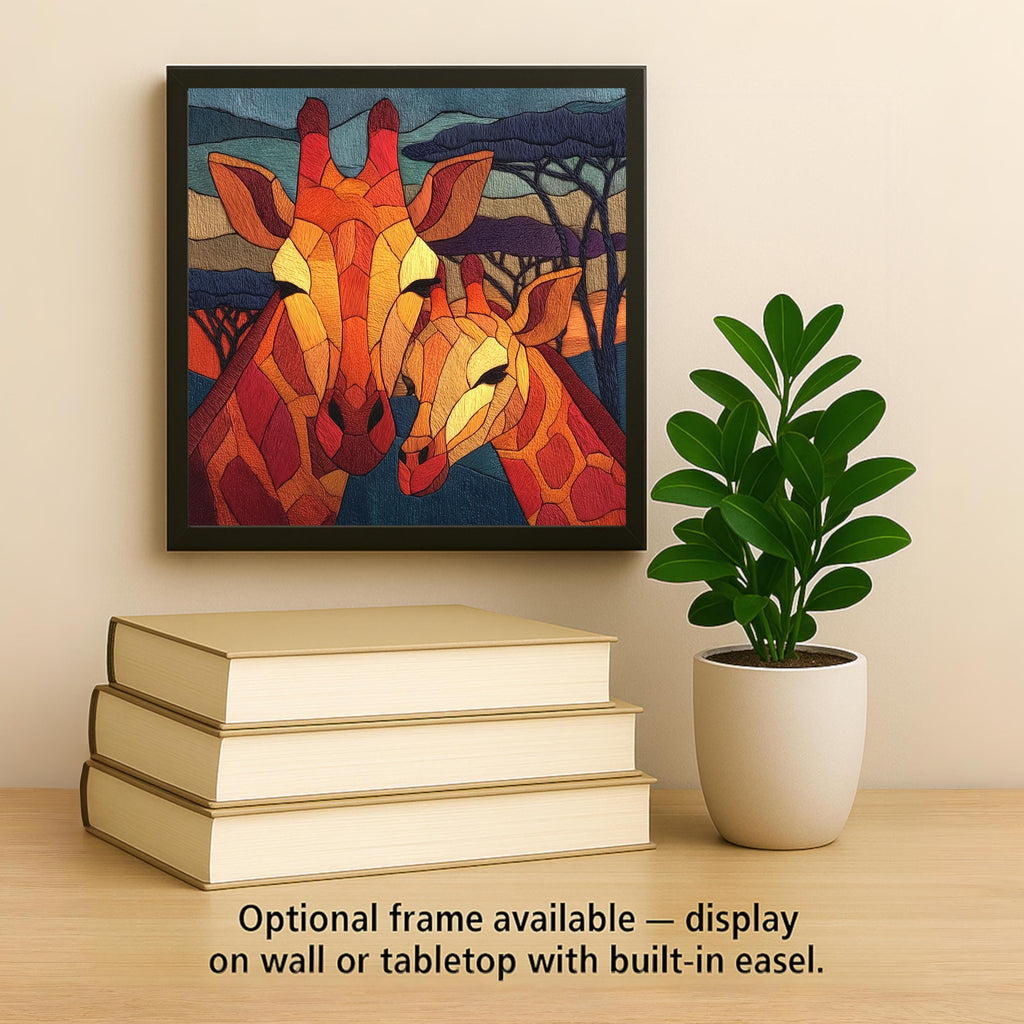 Giraffe Mother Calf Wall Art Ceramic Tile Stained Glass Style Safari Gift African Wildlife Decor Art