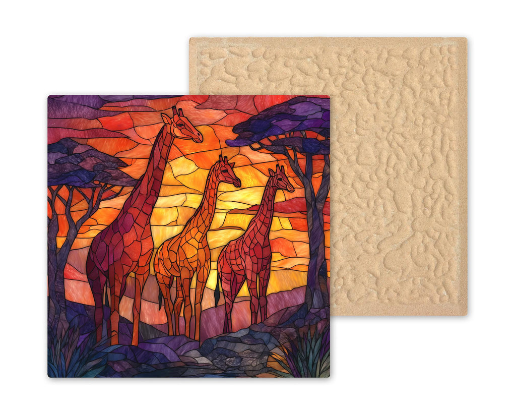 Giraffe Herd Wall Art Ceramic Tile Stained Glass Style Safari Gift African Savanna Wildlife Decor Art
