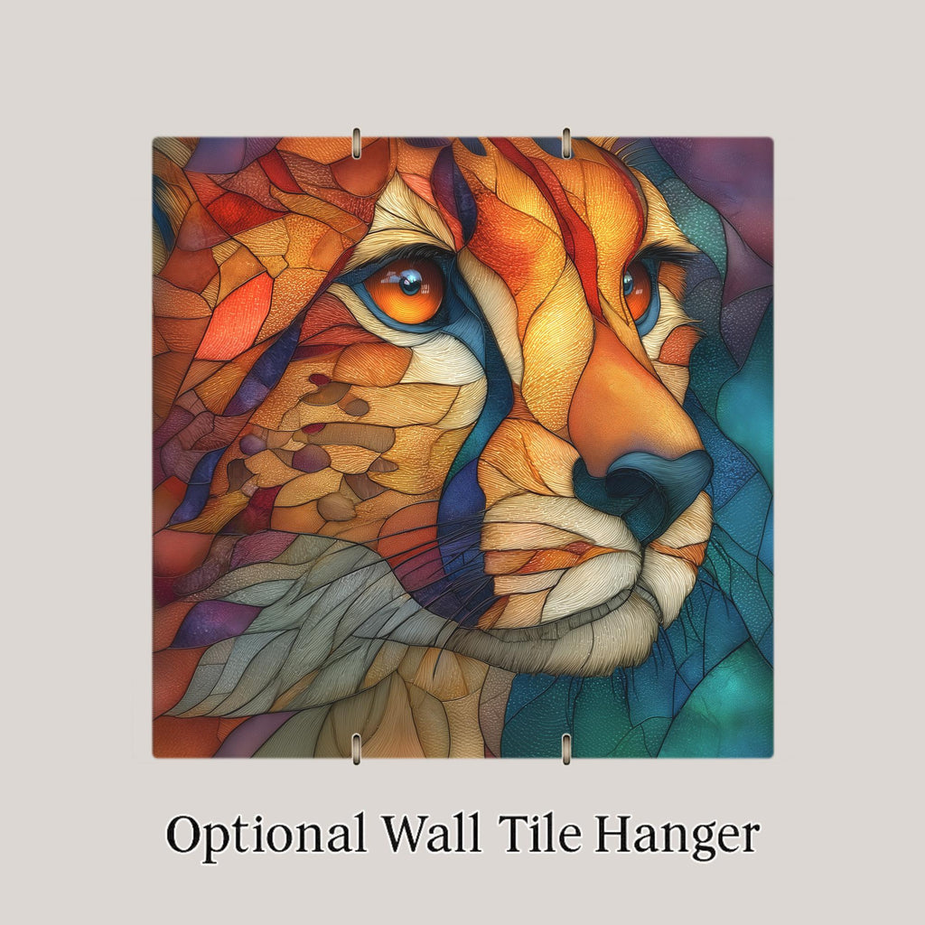 Cheetah Portrait Wall Art Ceramic Tile Stained Glass Style Safari Wildlife Gift African Nature Decor Art