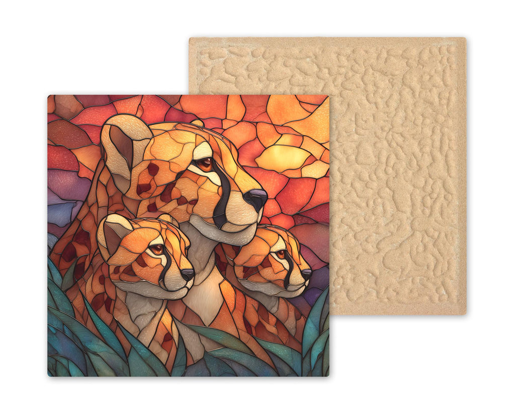 Cheetah Cubs Wall Art Ceramic Tile Stained Glass Style Safari Gift African Wildlife Memorial Decor Art