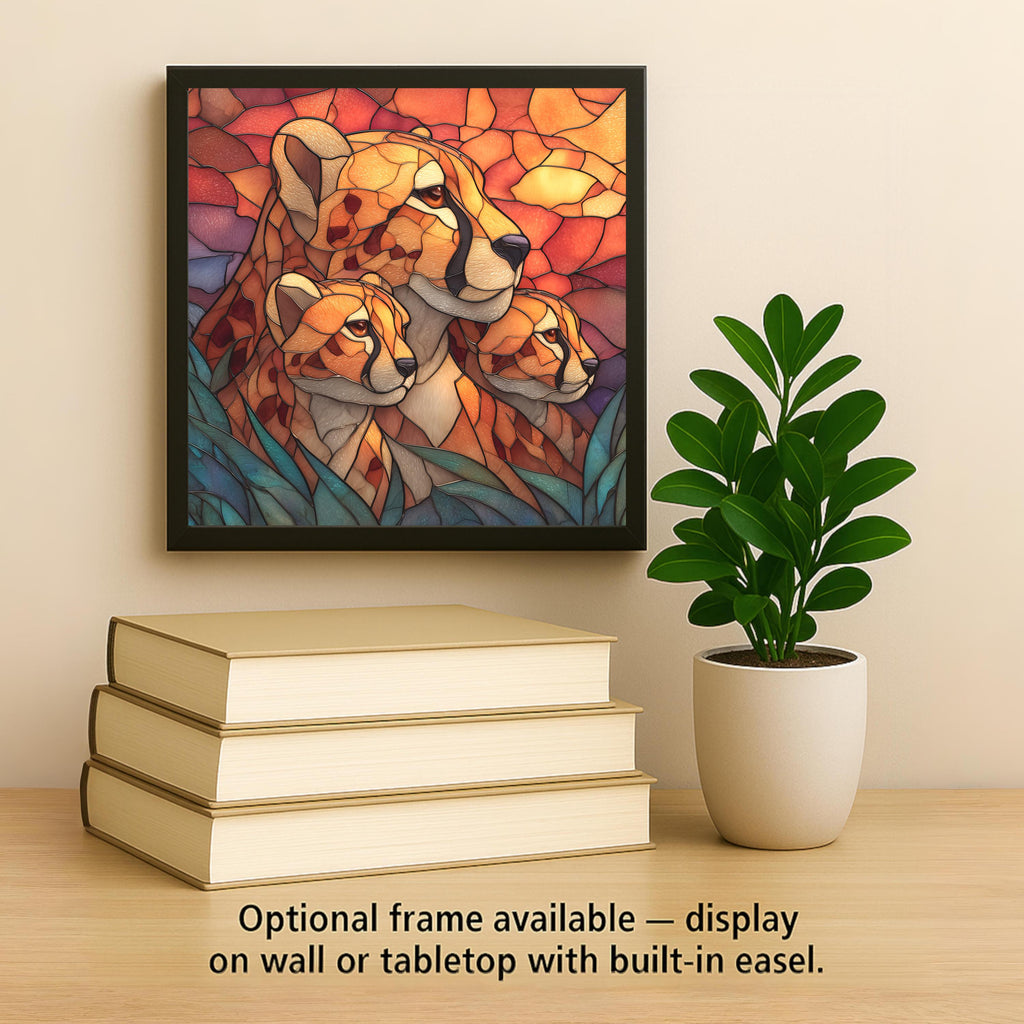 Cheetah Cubs Wall Art Ceramic Tile Stained Glass Style Safari Gift African Wildlife Memorial Decor Art