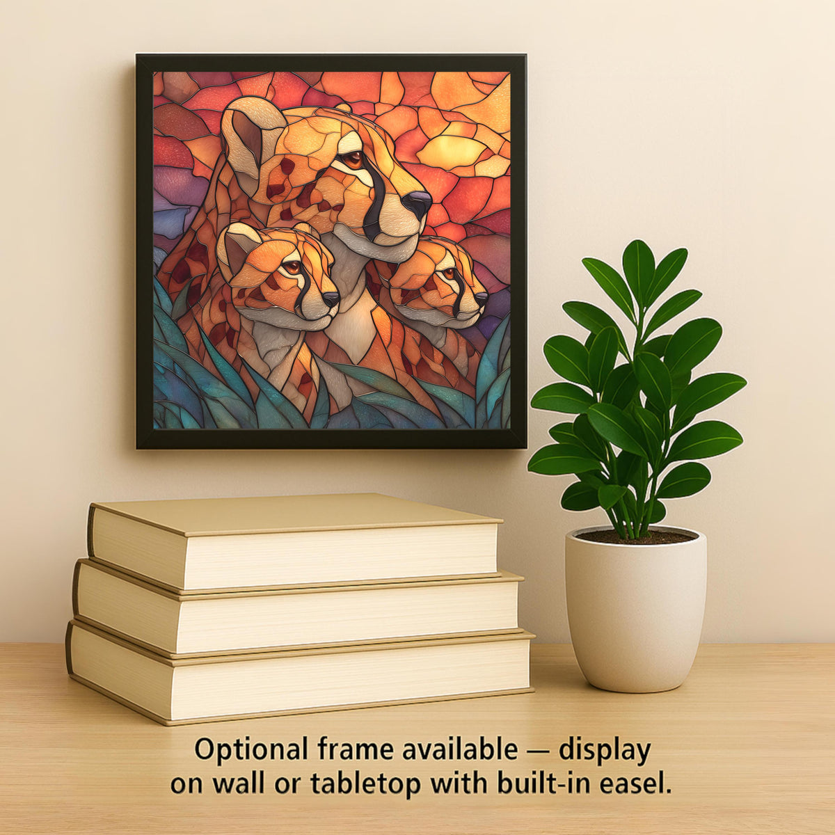 Cheetah Cubs Wall Art Ceramic Tile Stained Glass Style Safari Gift African Wildlife Memorial Decor Art