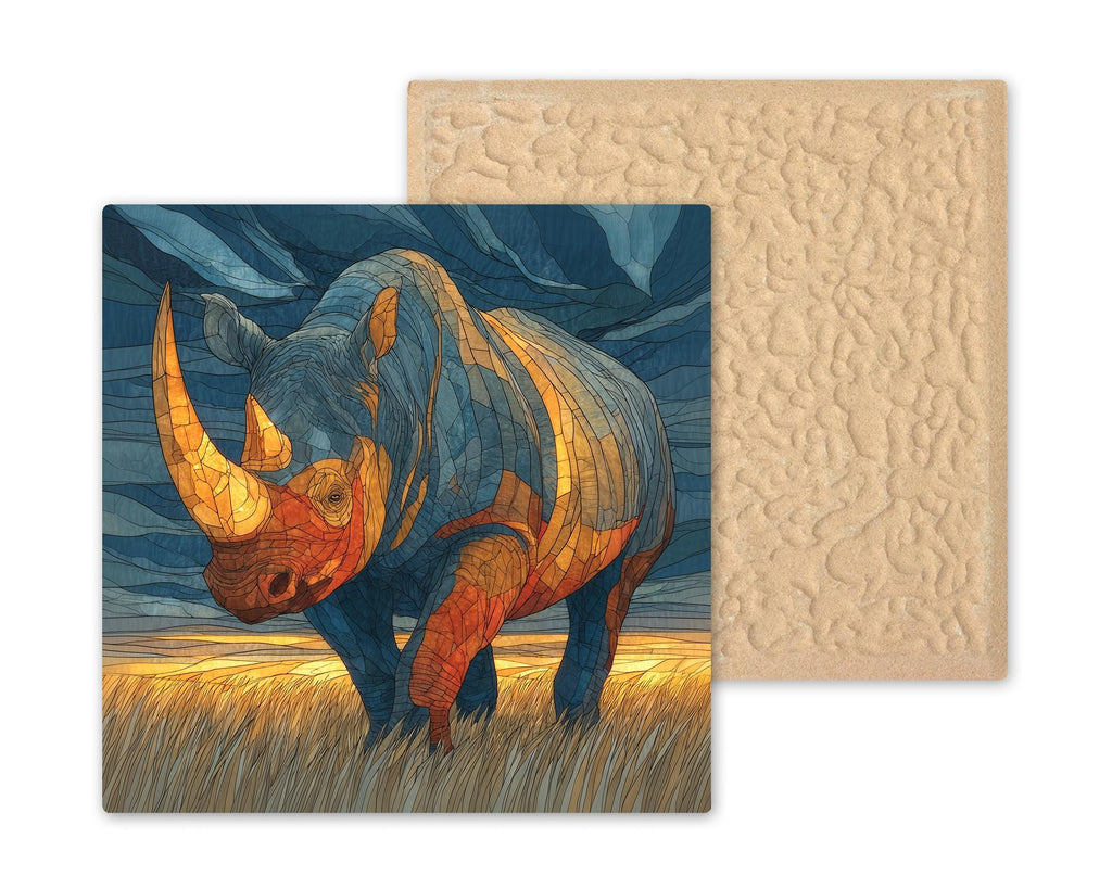 Rhinoceros Wall Art Ceramic Tile Stained Glass Style Safari Wildlife Gift African Conservation Decor