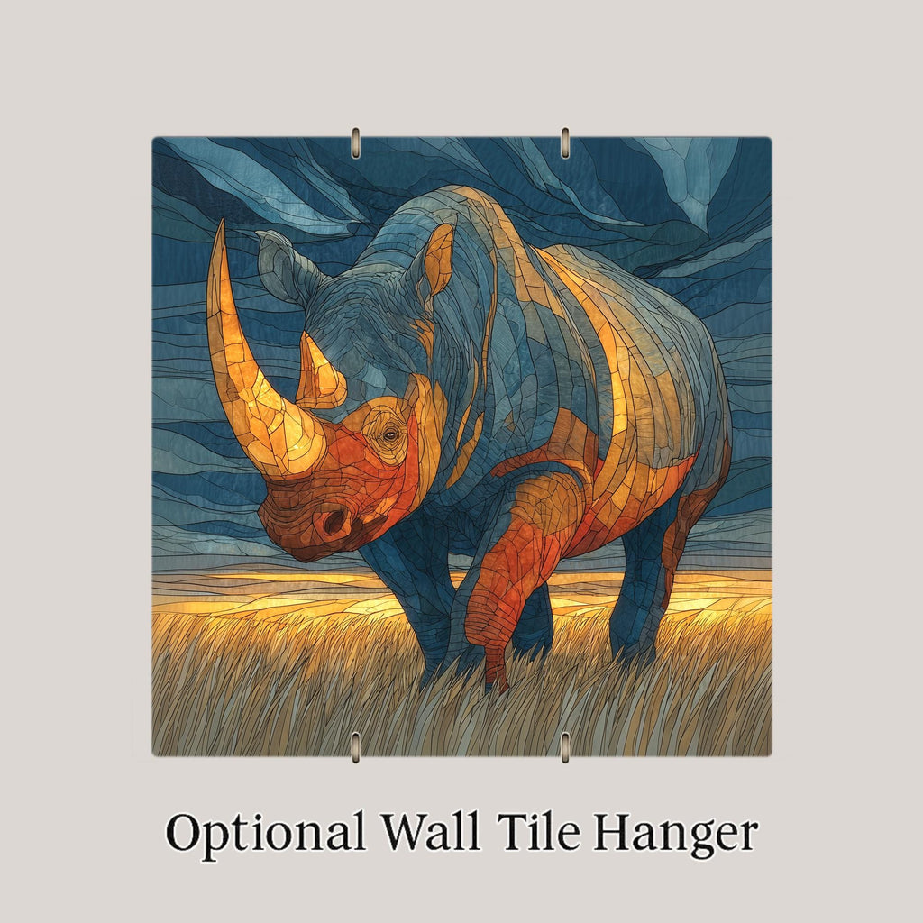 Rhinoceros Wall Art Ceramic Tile Stained Glass Style Safari Wildlife Gift African Conservation Decor
