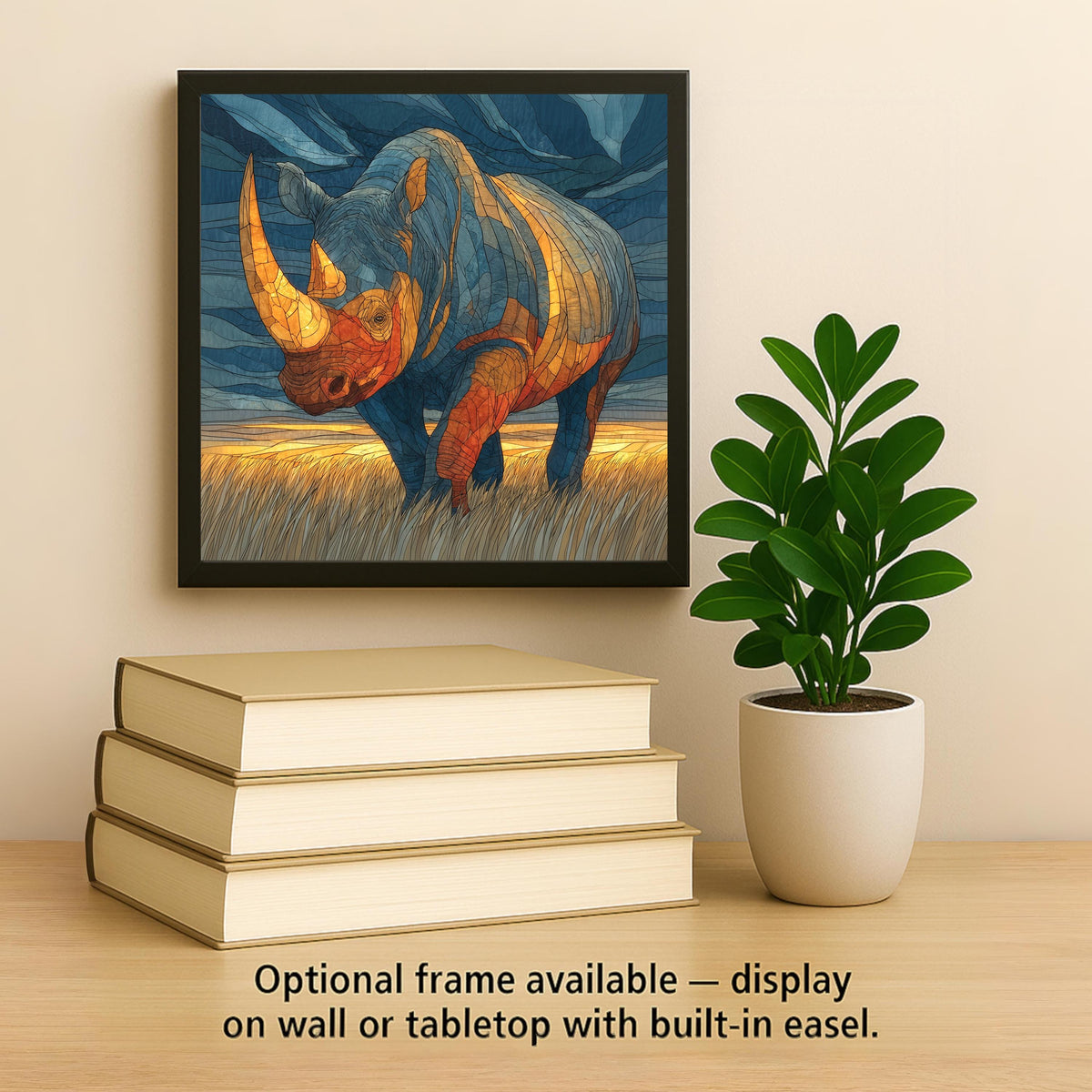 Rhinoceros Wall Art Ceramic Tile Stained Glass Style Safari Wildlife Gift African Conservation Decor