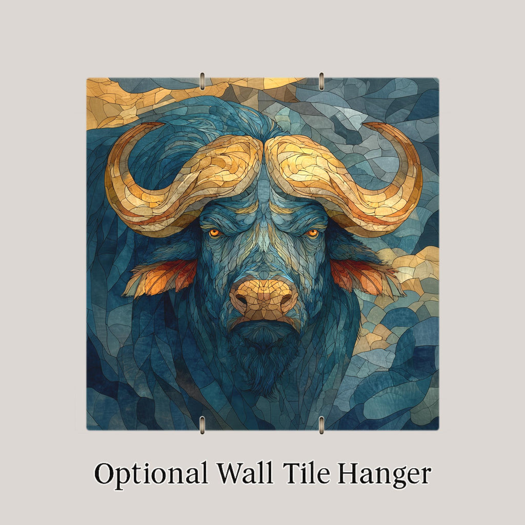 Cape Buffalo Wall Art Ceramic Tile Stained Glass Style Safari Wildlife Gift African Nature Decor Art
