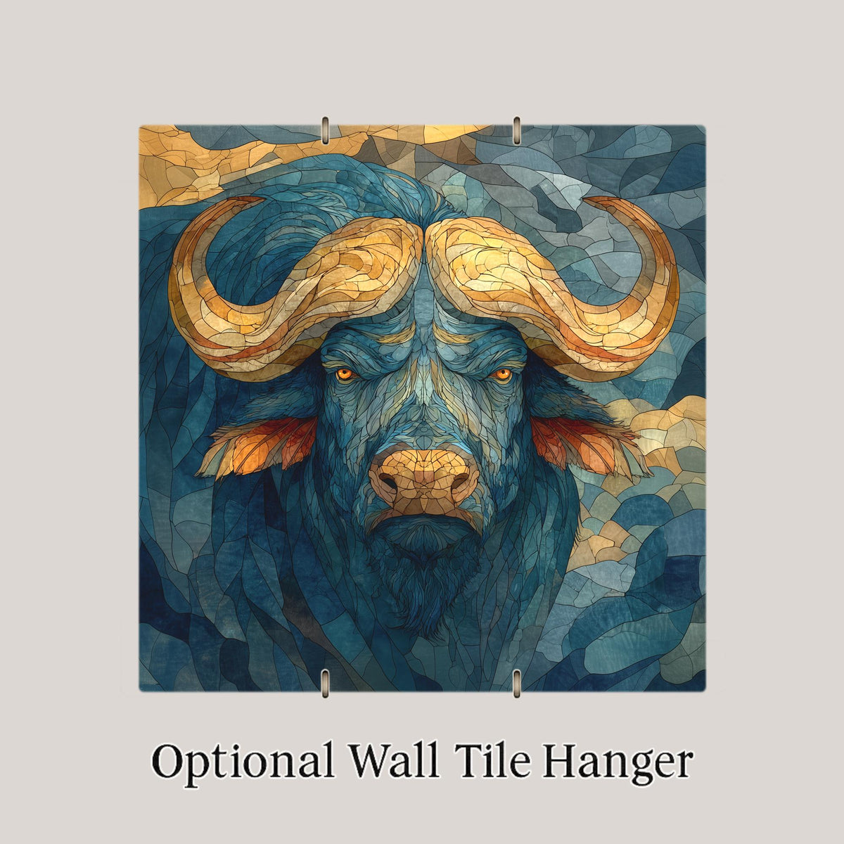 Cape Buffalo Wall Art Ceramic Tile Stained Glass Style Safari Wildlife Gift African Nature Decor Art