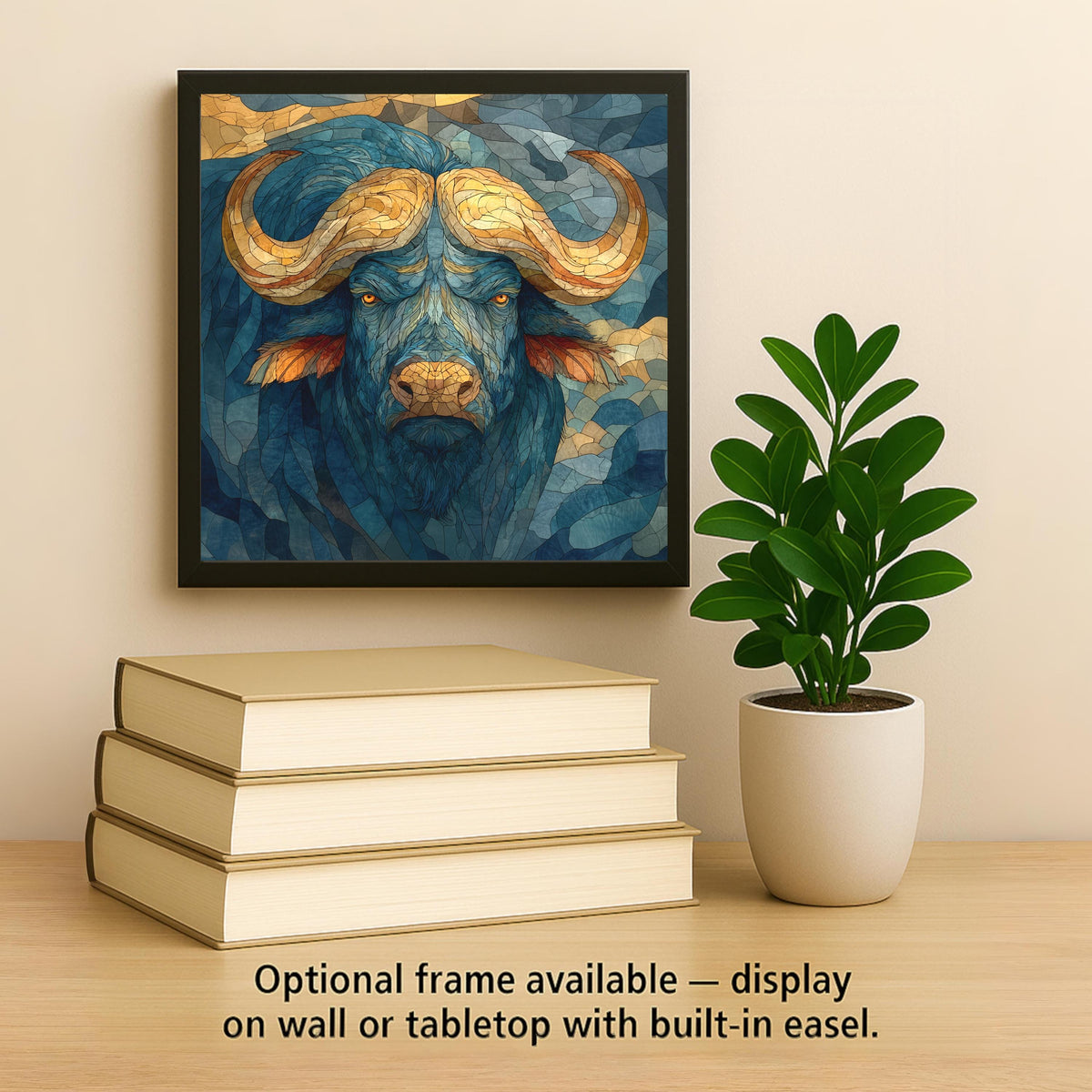 Cape Buffalo Wall Art Ceramic Tile Stained Glass Style Safari Wildlife Gift African Nature Decor Art