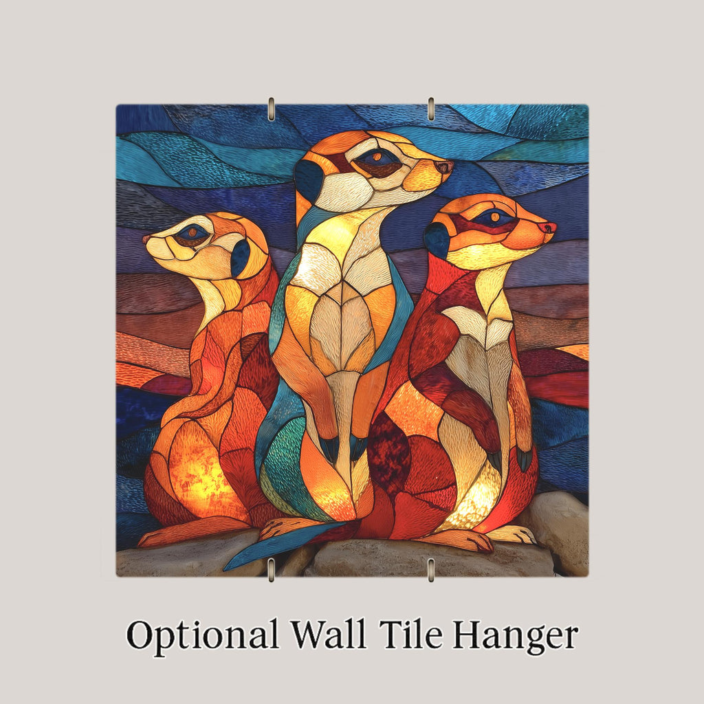 Meerkat Family Wall Art Ceramic Tile Stained Glass Style Safari Wildlife Gift African Nature Decor Art