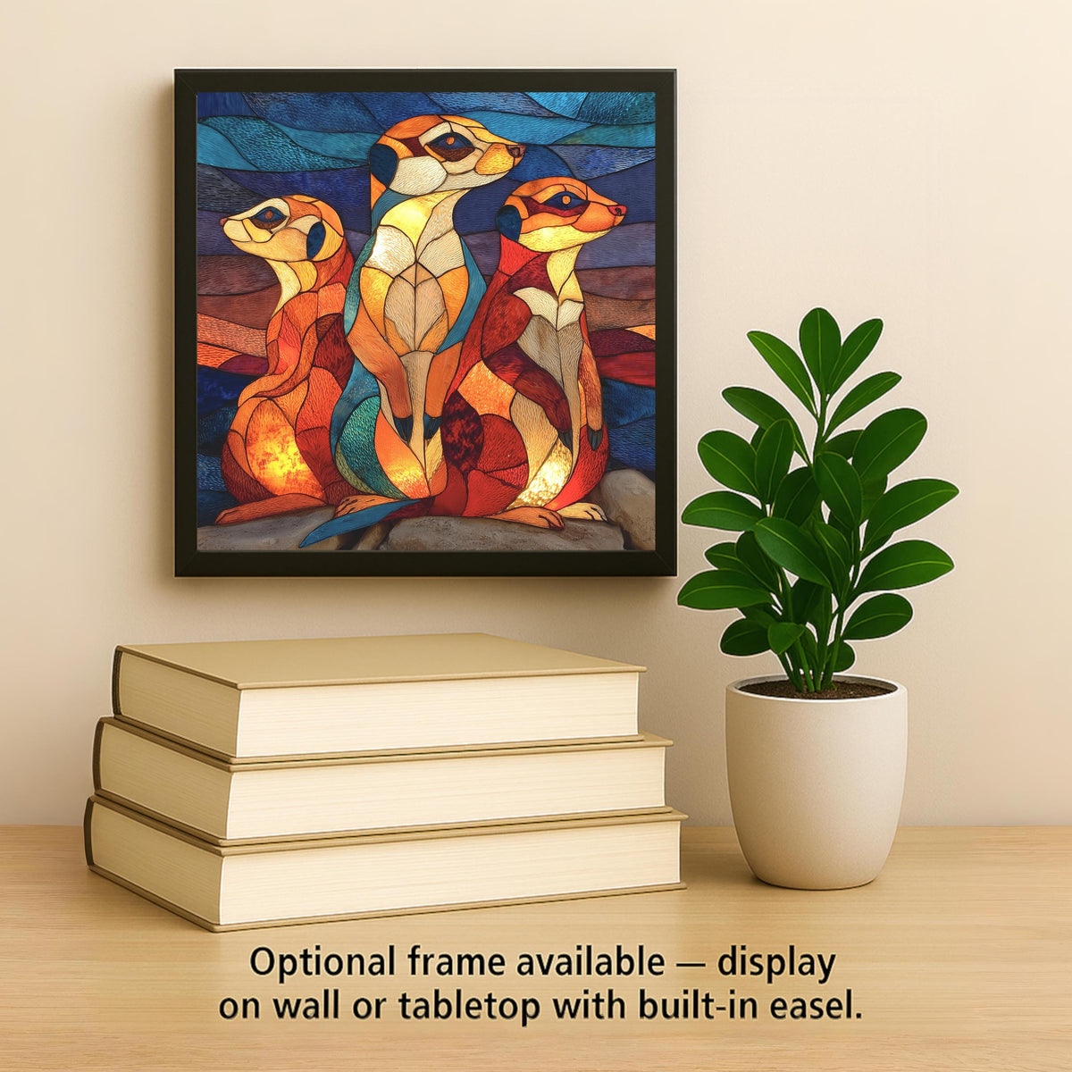 Meerkat Family Wall Art Ceramic Tile Stained Glass Style Safari Wildlife Gift African Nature Decor Art