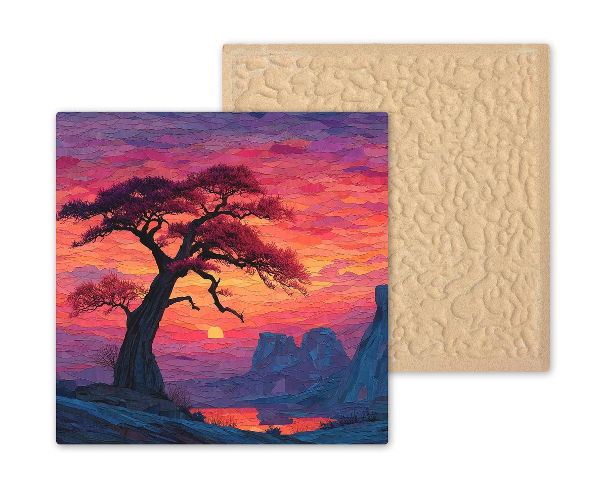 Baobab Tree African Sunset Wall Art Ceramic Tile Stained Glass Style Safari Gift Nature Landscape Decor