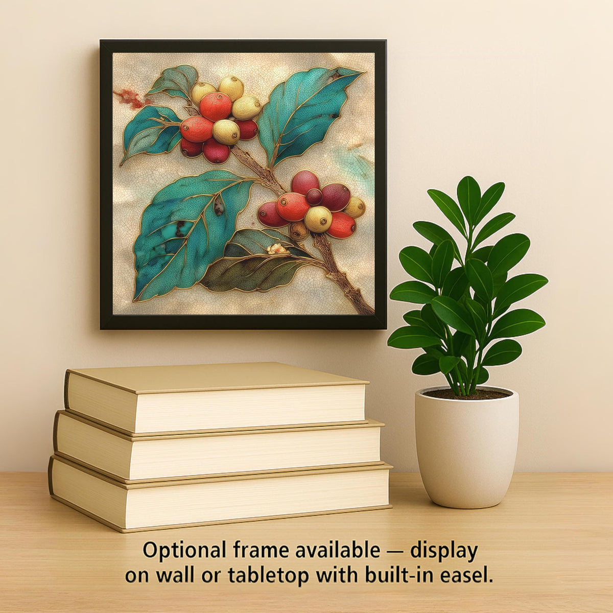 Coffee Plant Wall Art Ceramic Tile Stained Glass Style Coffee Lover Gift Botanical Art Decor Nature Gift for Her