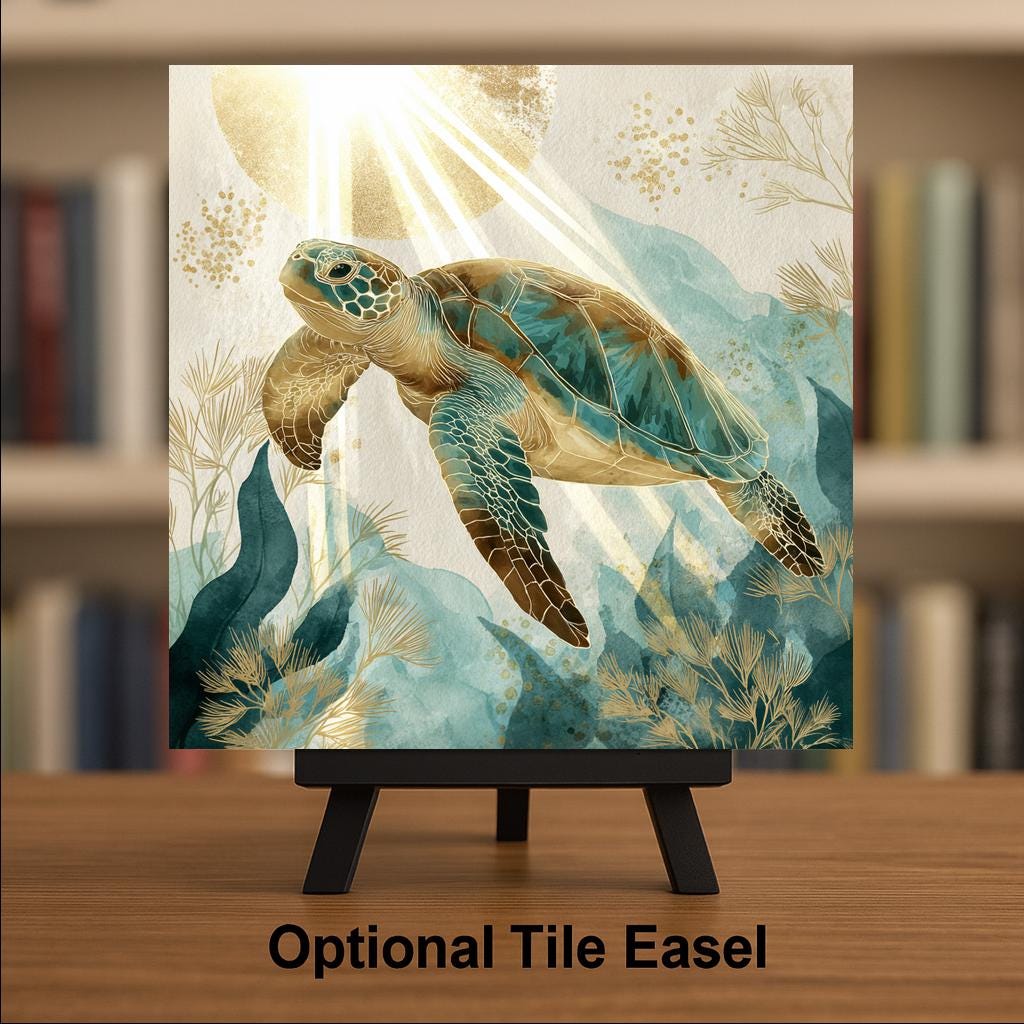 Sea Turtle Watercolor Ceramic Art Tile: Coastal Wall Decor Beach House Accent Ocean Home Decor Wall Art
