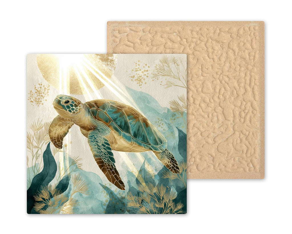 Sea Turtle Watercolor Ceramic Art Tile: Coastal Wall Decor Beach House Accent Ocean Home Decor Wall Art