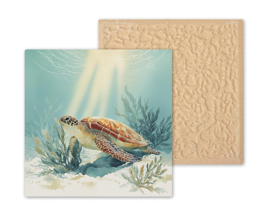 Coastal Watercolor Ceramic Art Tile: Beach House Wall Decor Ocean Sea Turtle Bathroom Home Decor Wall Art