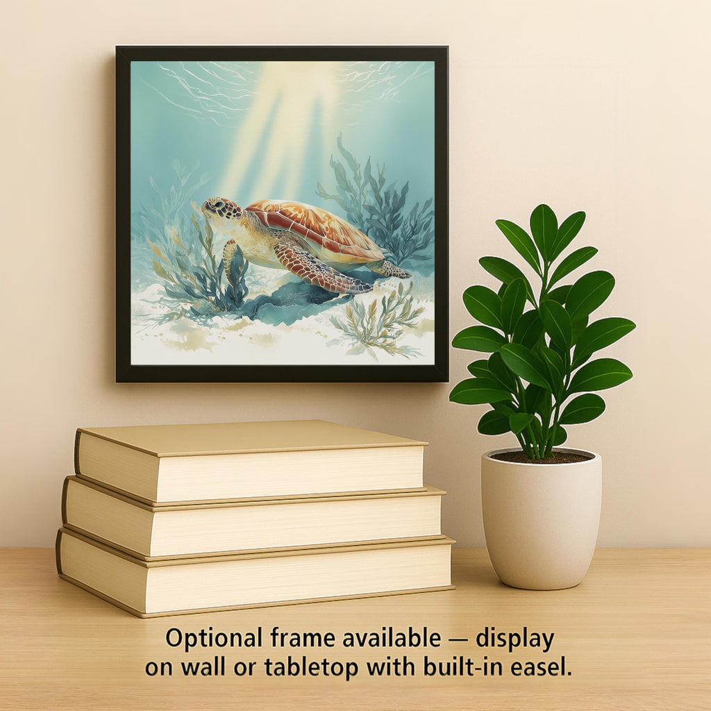 Coastal Watercolor Ceramic Art Tile: Beach House Wall Decor Ocean Sea Turtle Bathroom Home Decor Wall Art