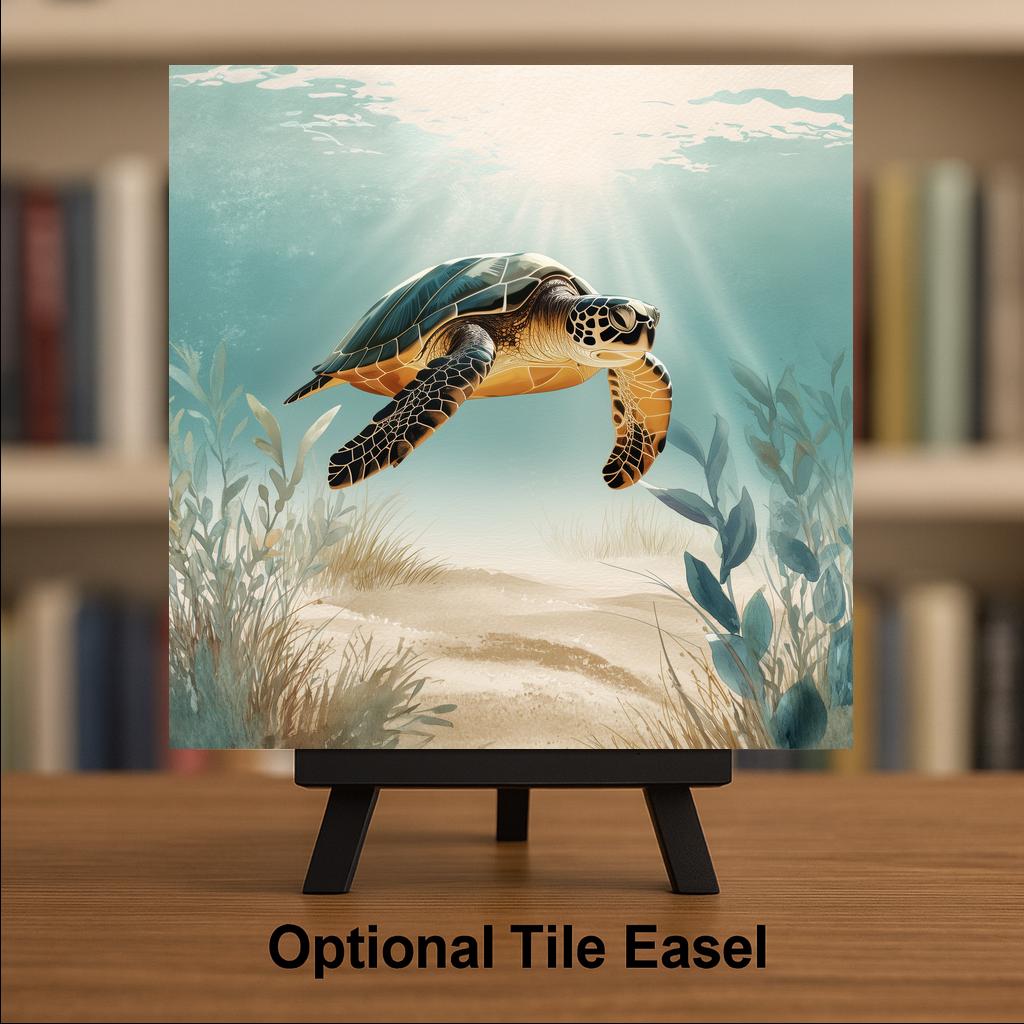 Ocean Sea Turtle Ceramic Art Tile: Nautical Wall Decor Coastal Beach House Sea Life Home Decor Wall Art