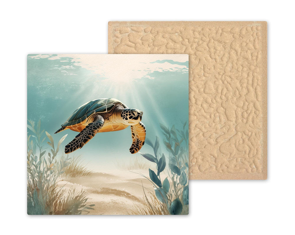 Ocean Sea Turtle Ceramic Art Tile: Nautical Wall Decor Coastal Beach House Sea Life Home Decor Wall Art