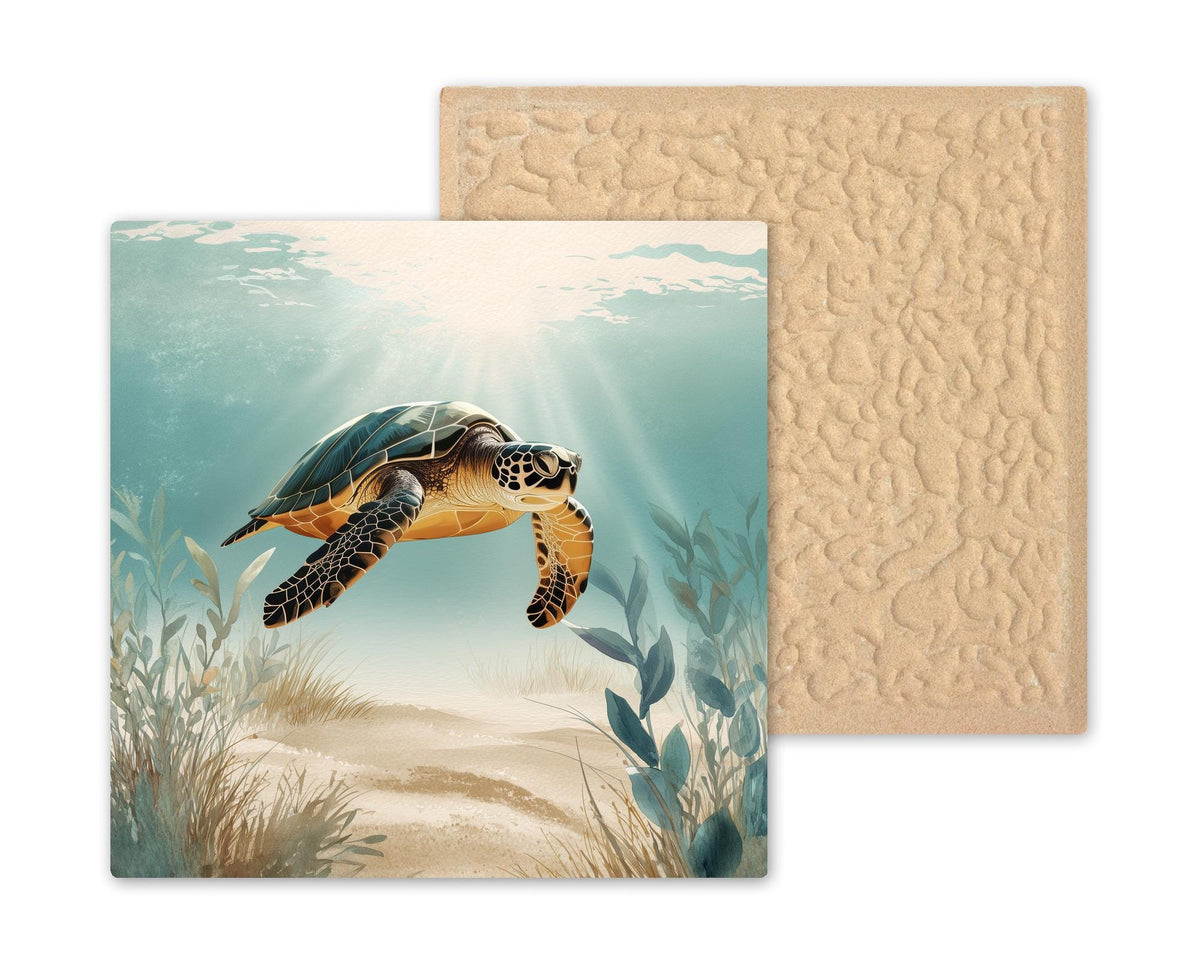 Ocean Sea Turtle Ceramic Art Tile: Nautical Wall Decor Coastal Beach House Sea Life Home Decor Wall Art